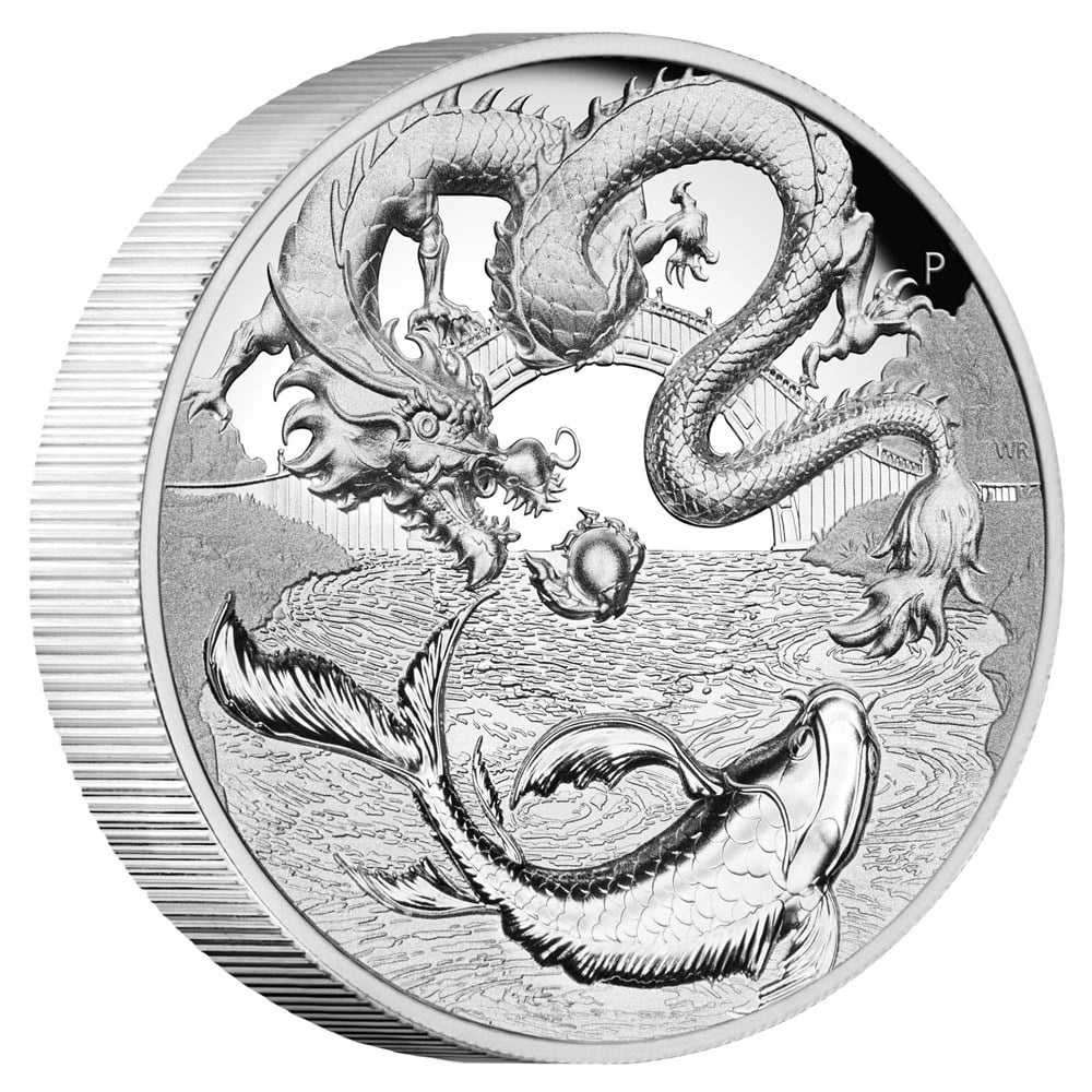 2023 Chinese Myths and Legends Dragon and Koi 2oz Silver Proof