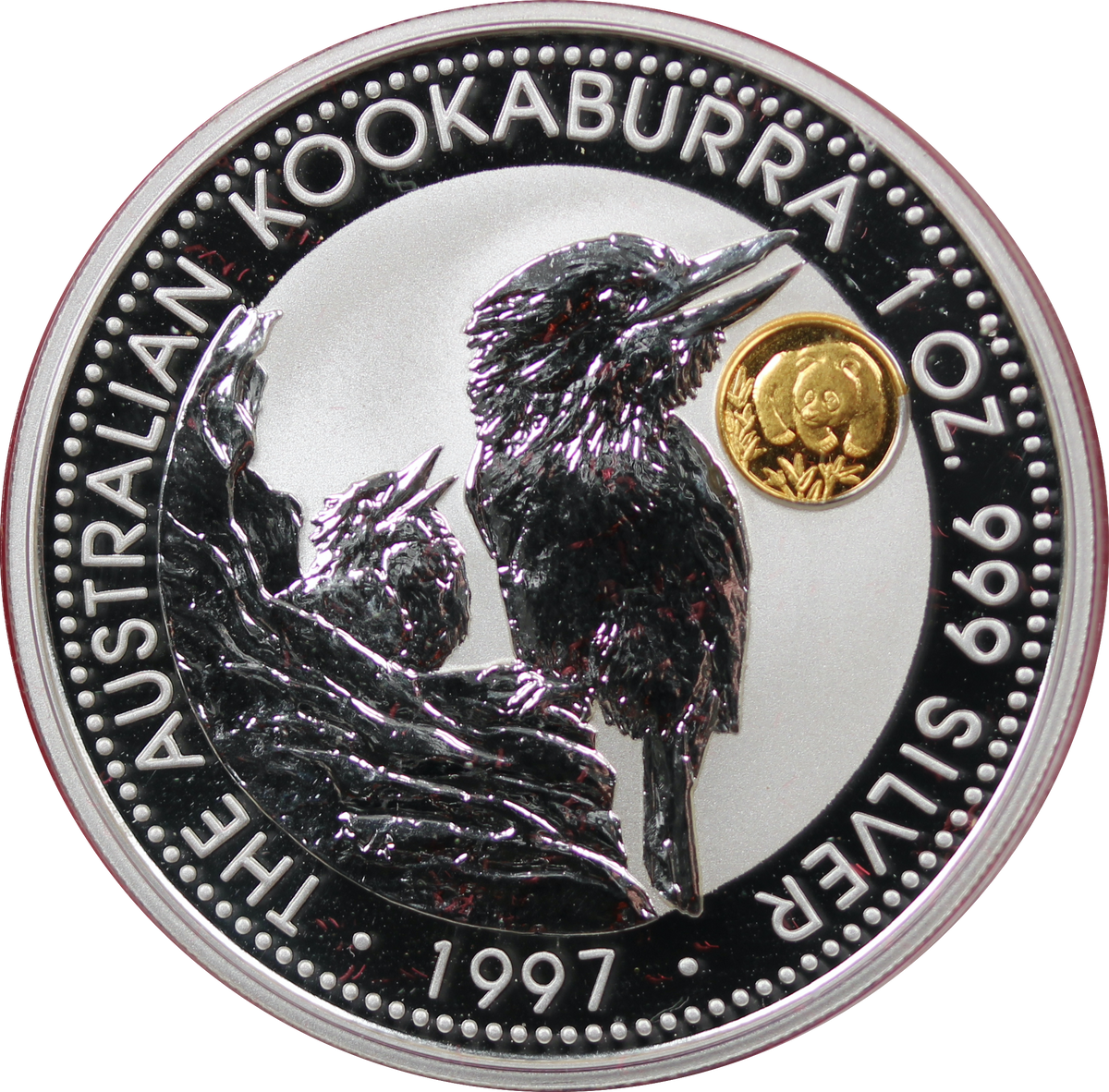 1997年オーストラリア・クーカバラ銀貨 1997 Kookaburra With Gold Panda Privy 1oz Silver Coin – Thompsons