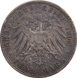 1913 Germany 5 Mark Silver Coin aVF