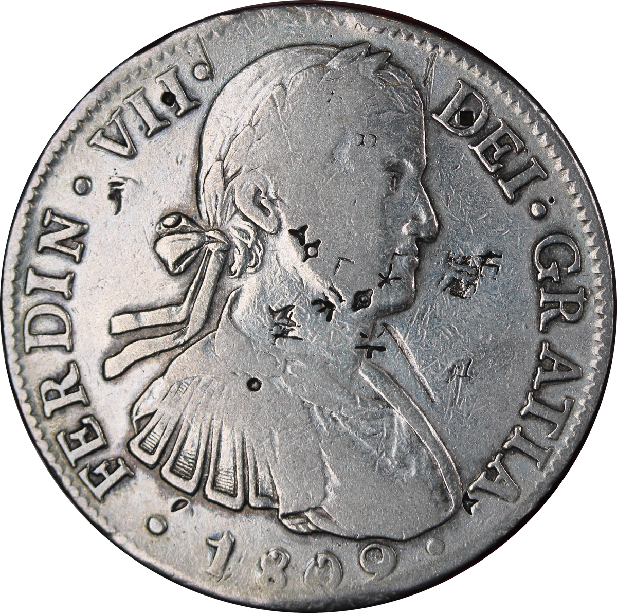 1809 Ferdinand VII Mexico Silver 8 Reales aFine (Chopmarks