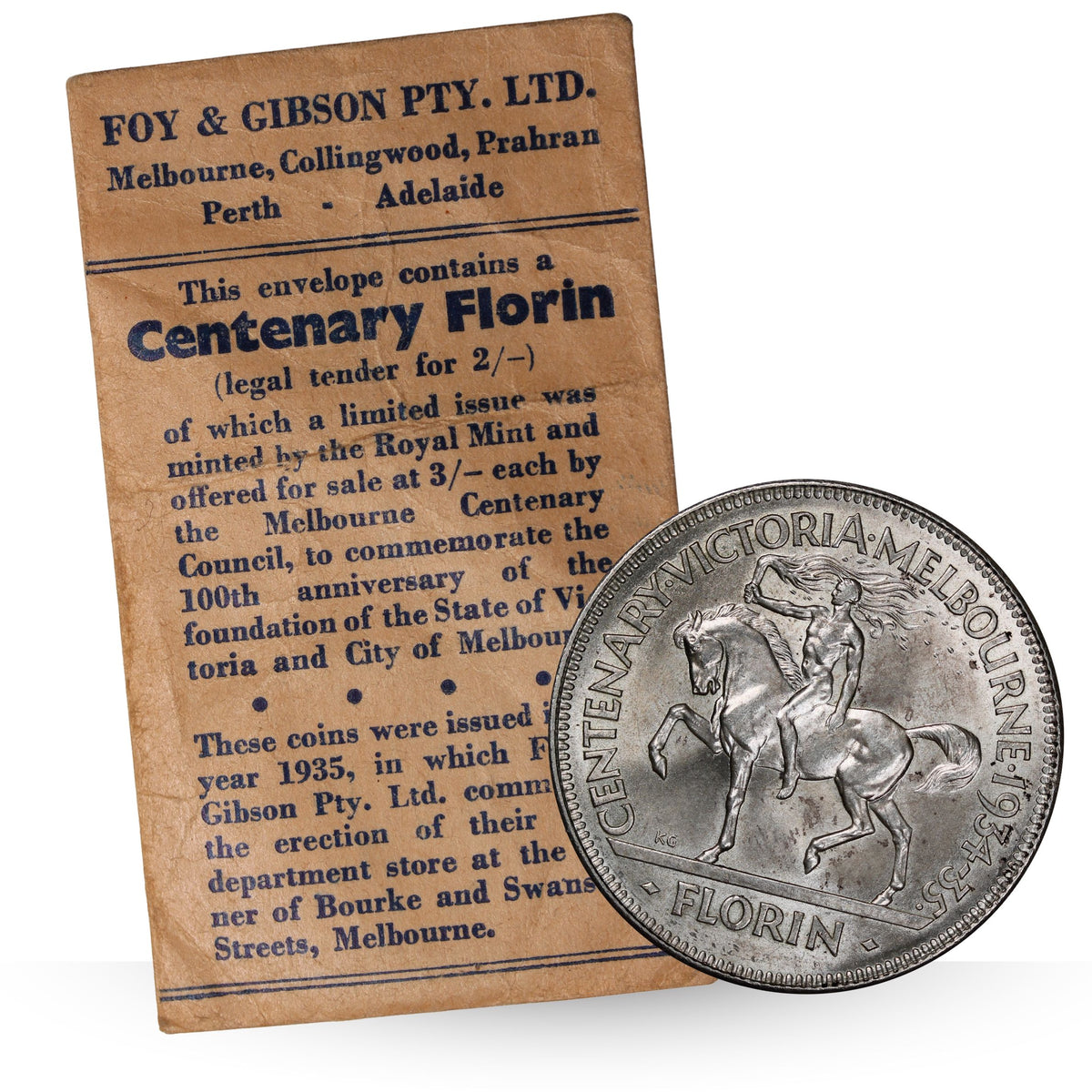 オーストラリア 1934-35年 フローリン メルボルン100周年記念 1 Florin - George V (Victoria and Melbourne Centenary