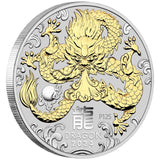 Lunar Series III 2024 Year of the Dragon 1oz Silver Gilded Coin