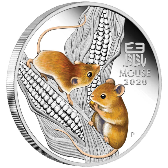 Australian Lunar Series III 2020 Year of the Mouse 1oz Silver Proof Coloured Coin