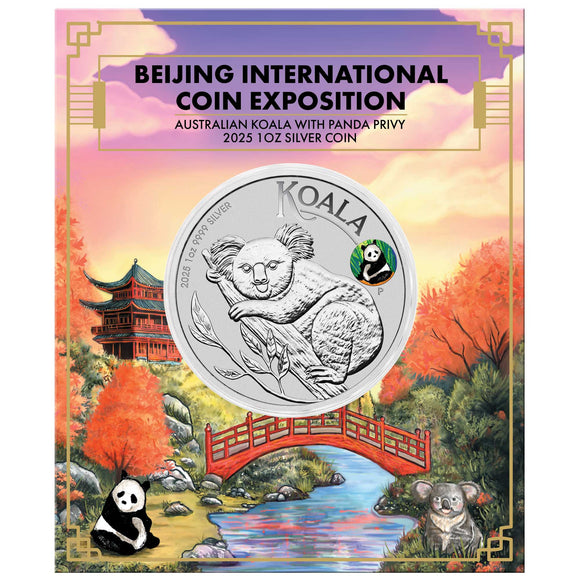 Beijing International Coin Expo Special Australian Koala 2025 1oz Silver Coin with Panda Privy