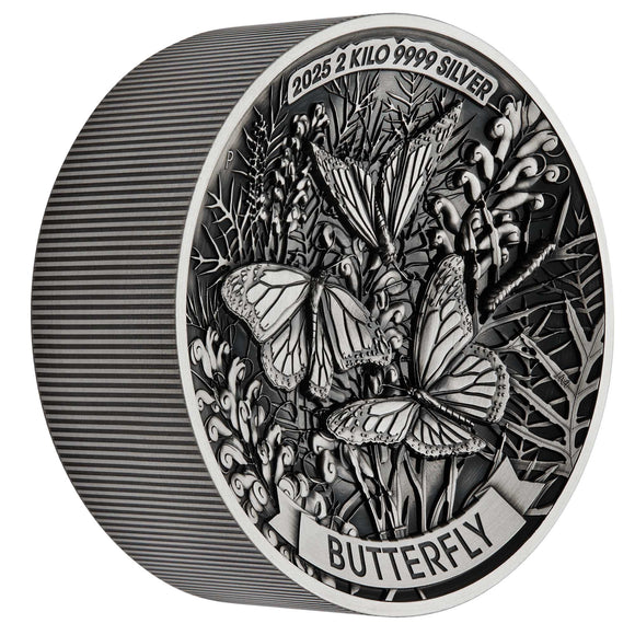 Butterfly 2025 2 Kilo Silver High Relief Antiqued Coin