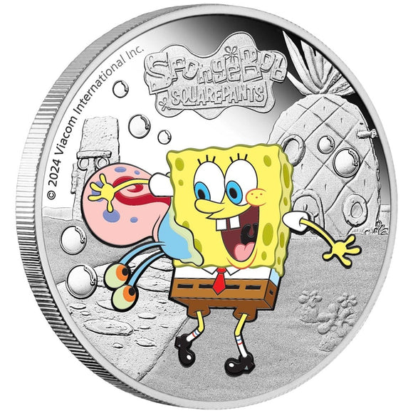 2024 SpongeBob SquarePants - SpongeBob and Gary 1oz Silver Proof Coloured Coin