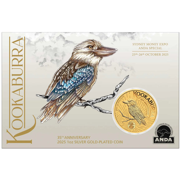 Sydney Money Expo ANDA Special Kookaburra 35th Anniversary 2025 1oz Silver Gold-Plated Coin