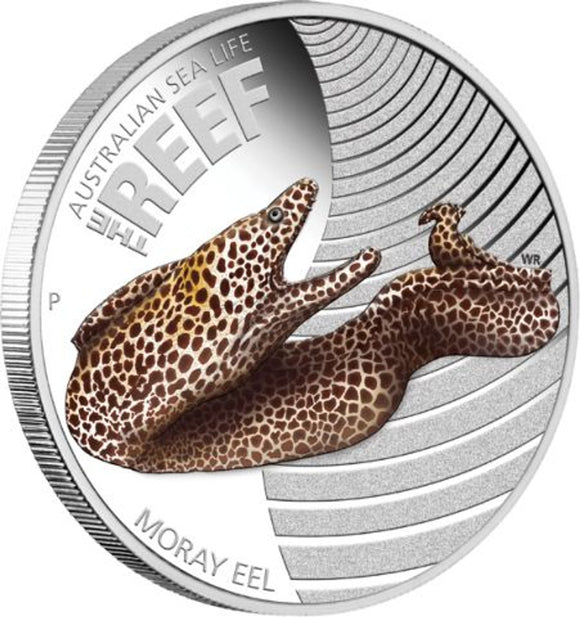 2010 50c Australian Sea Life The Reef Moray Eel 1/2oz Silver Coloured Proof Coin