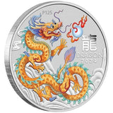 2024 Year of the Dragon 'Golden Dragon' 1oz Silver Coloured Coin in Card - ANA Show Special