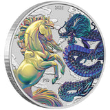 Chinese Myths and Legends Dragon and Horse 2026 1oz Silver Opalite Coloured Coin in Card