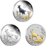 Australian Lunar Series III 2027 Year of the Goat 1oz Silver Trio