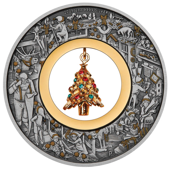Santa's Workshop 2025 2oz Silver Antiqued Coloured Coin