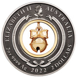 Jingle Bell 2022 2oz Silver Antiqued Coloured Coin
