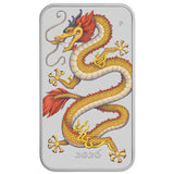 Golden Dragon 2026 1oz Silver Coloured Rectangular Coin in Card