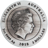 Australian Kookaburra 2018 2oz Silver Antiqued High Relief Rimless Coin