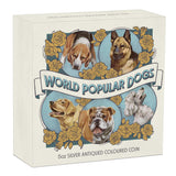 World Popular Dogs 2025 5oz Silver Antiqued Coloured Coin