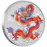 2024 1oz Year of the Dragon - Red Dragon Silver Coloured Coin in Card