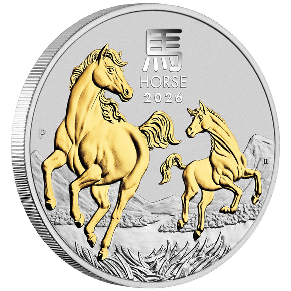 Australian Lunar Series III 2026 Year of the Horse 1oz Silver Gilded Coin