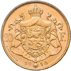 Belgium 1913 Gold Twenty Francs UNC