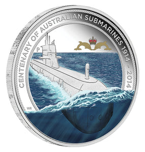 2014 $1 Royal Australian Navy Centenary Submarine Service 1oz Silver Coloured Proof Coin with Replica Badge Set