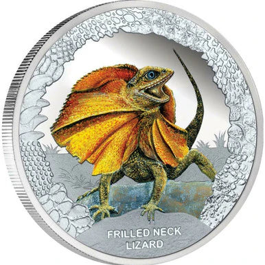 2013 $1 Australia's Remarkable Reptile Frilled Neck Lizard 1oz Silver Coloured Proof Coin