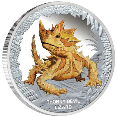 2014 $1 Australia's Remarkable Reptile Thorny Devil Lizard 1oz Silver Coloured Proof Coin