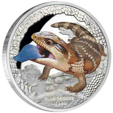 2015 $1 Australia's Remarkable Reptile Blue Tongue Lizard 1oz Silver Coloured Proof Coin