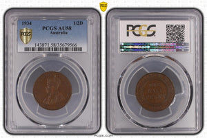 1934 Australian Halfpenny PCGS AU58