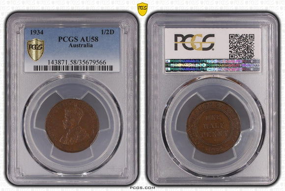1934 Australian Halfpenny PCGS AU58