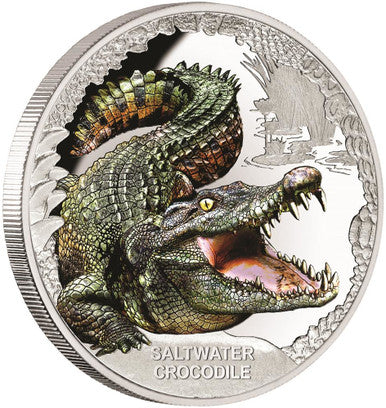 2017 $1 Australia's Remarkable Reptile Saltwater Crocodile 1oz Silver Coloured Proof Coin