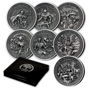 2016 The Norse Gods 9-Coin 2oz Antiqued Silver Set in Box