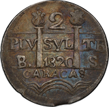 1820 Venezuela (Caracas) Silver 2 Reales AU50