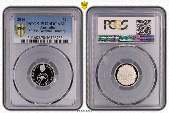 2016 Australian 5c 50 years of Decimal Currency Proof Coin PR70DCAM