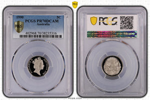 1990 Proof 5c Australia PR70DCAM PCGS