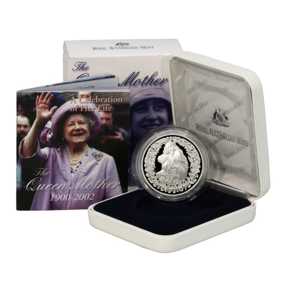 2002 $5 The Queen Mother A Celebration of Her Life 1oz Silver Proof Coin