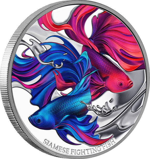 Siamese Fighting Fish 2024 $1 1oz Silver Proof Coin