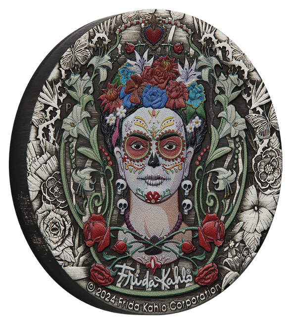 Frida Kahlo 2024 2oz Silver Antiqued Coloured Coin