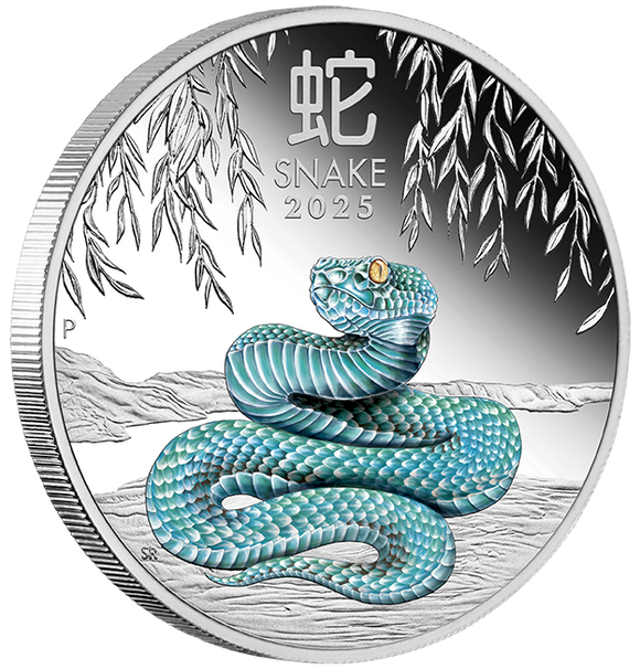 Australian Lunar Series III 2025 Year of the Snake 1oz Silver Proof Coloured Coin