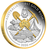 2026 175th Anniversary of Australia First Gold Rush 1oz Silver Proof Gilded Coin