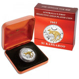2003 $1 Kangaroo Selectively Gold Plated 1oz Silver Coin