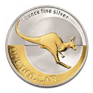 2004 $1 Australian Kangaroo Selectively Gold Plated 1oz Silver Coin