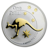2005 $1 Australian Kangaroo 1oz Silver Gilded Coin