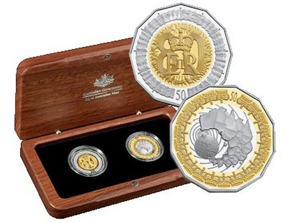 2006 50c Royal Collection Selectively Gold Plated Silver Proof 2 Coin Set