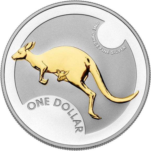 2006 $1 Australian Kangaroo 1oz Silver Gilded Coin