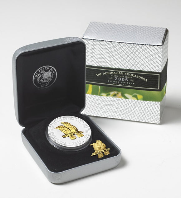 2006 $1 Australian Kookaburra 1oz Silver Gilded Coin