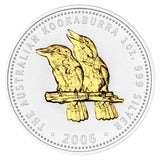 2006 $1 Australian Kookaburra 1oz Silver Gilded Coin
