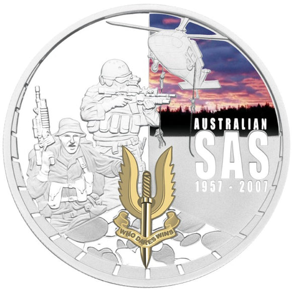 2007 $1 Australian Special Air Service 50th Anniversary 1oz Silver Coloured Proof Coin