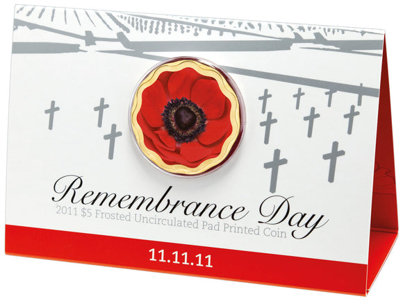 2011 $5 Remembrance Day Poppy Coloured Uncirculated Coin