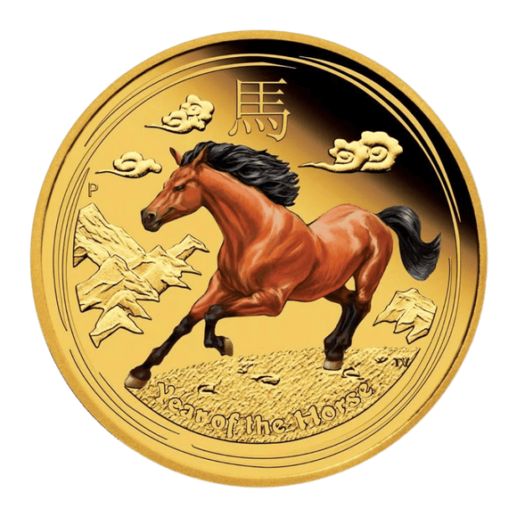 2014 1/4oz Lunar Series II - Year of the Horse Gold Proof Coloured Coin in Capsule