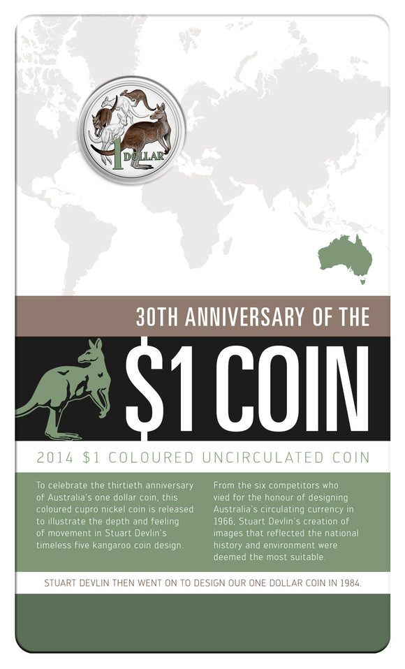 2014 $1 30th Anniversary of The $1 Coloured Uncirculated Coin